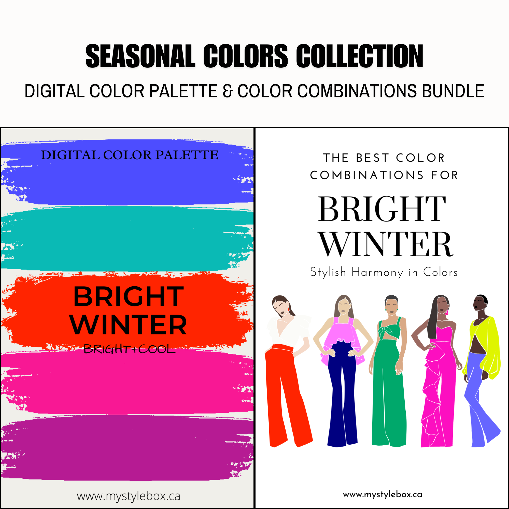 Bright Winter Season Digital Color Palette and Color Combinations Bundle