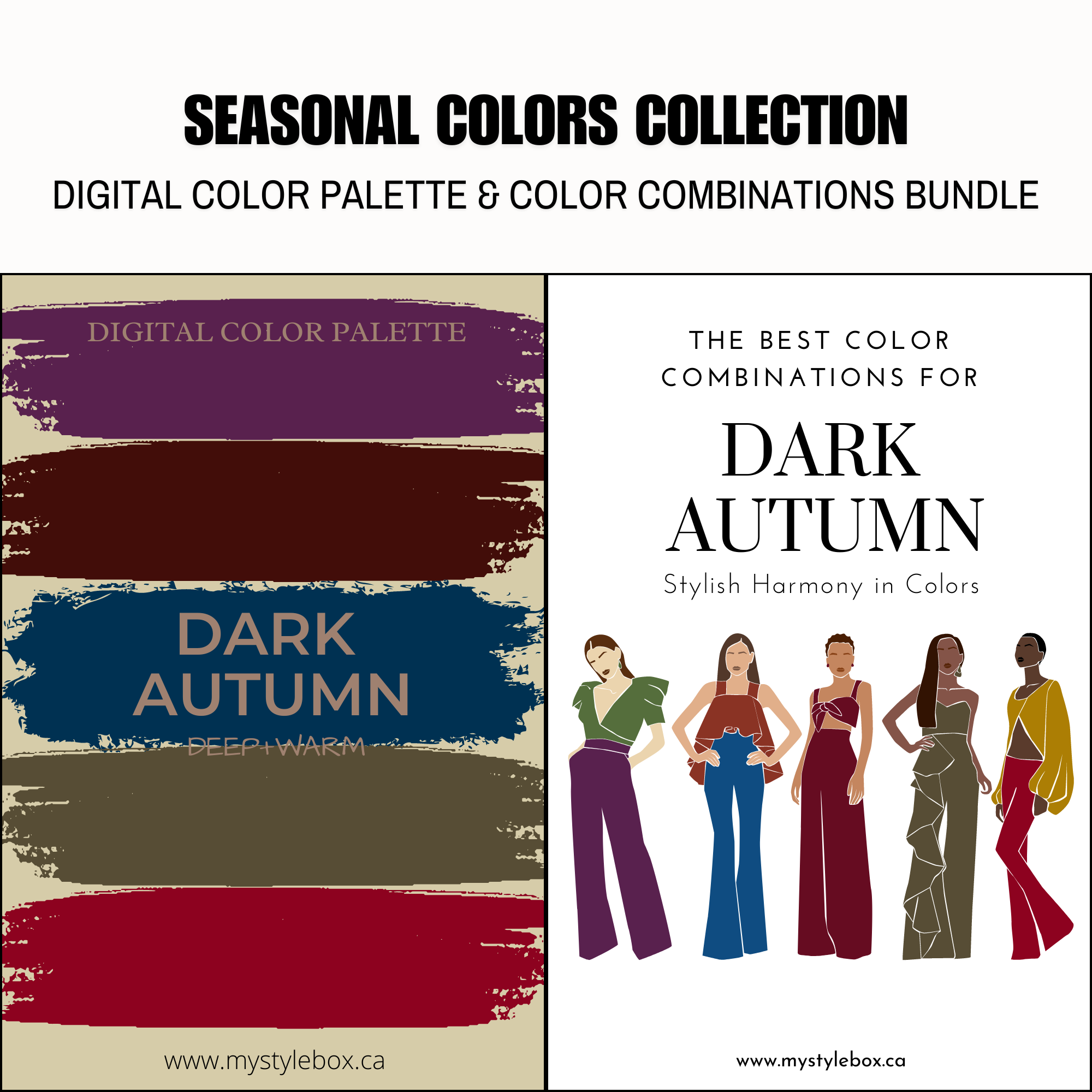Paquete de paleta de colores digitales y combinaciones de colores de la temporada de otoño oscuro