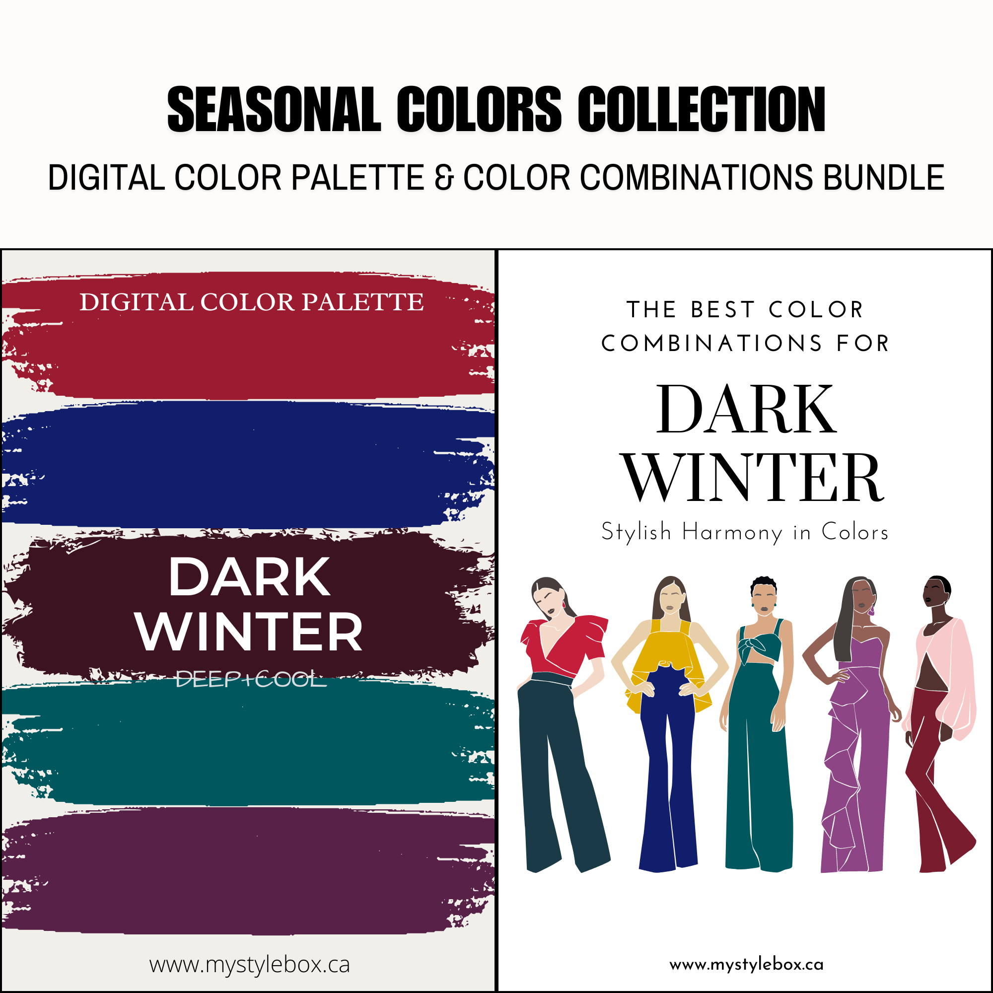 Dark Winter Season Digital Color Palette and Color Combinations Bundle