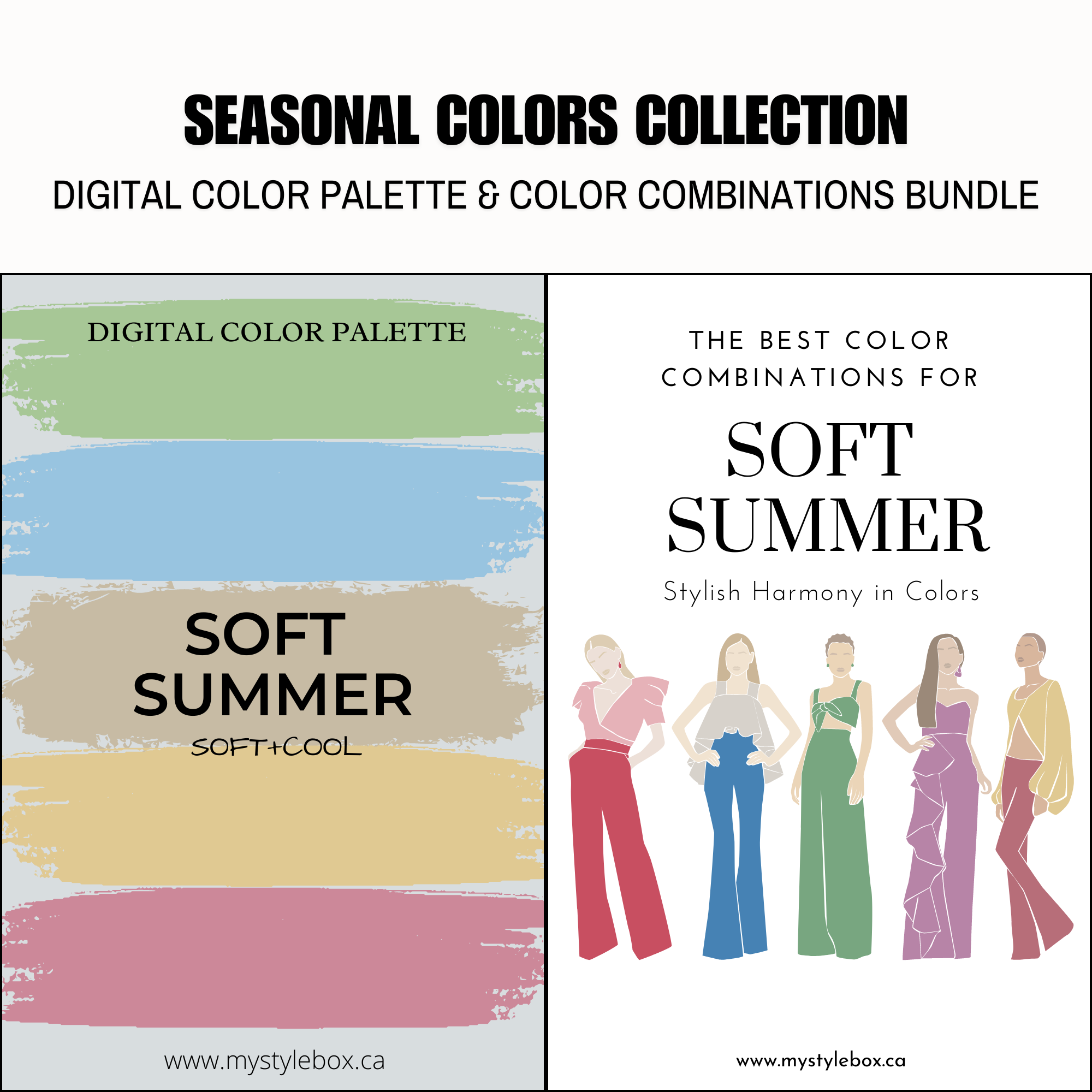 Soft Summer Season Digital Color Palette and Color Combinations Bundle