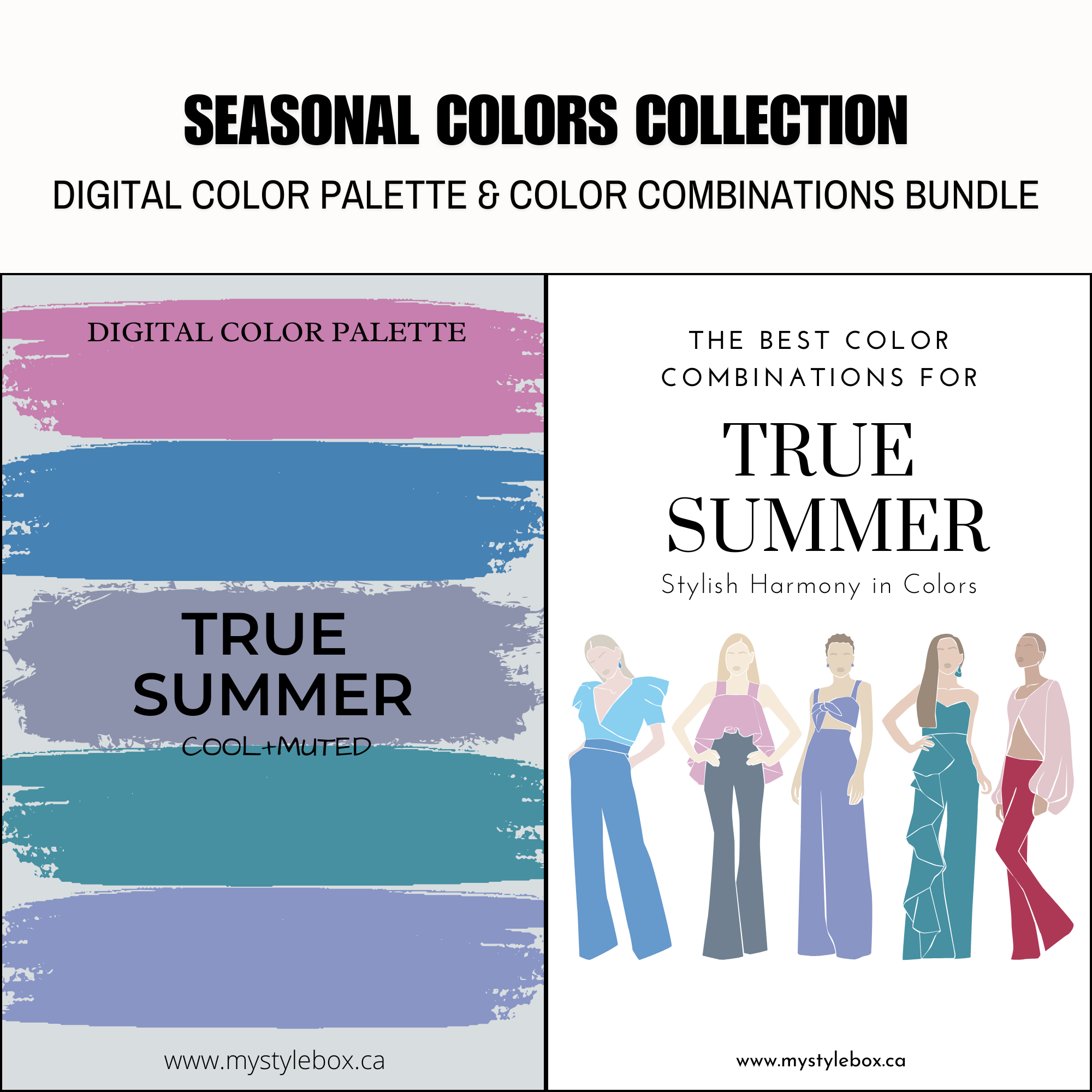 Paquete de paleta de colores digitales y combinaciones de colores True Summer Season