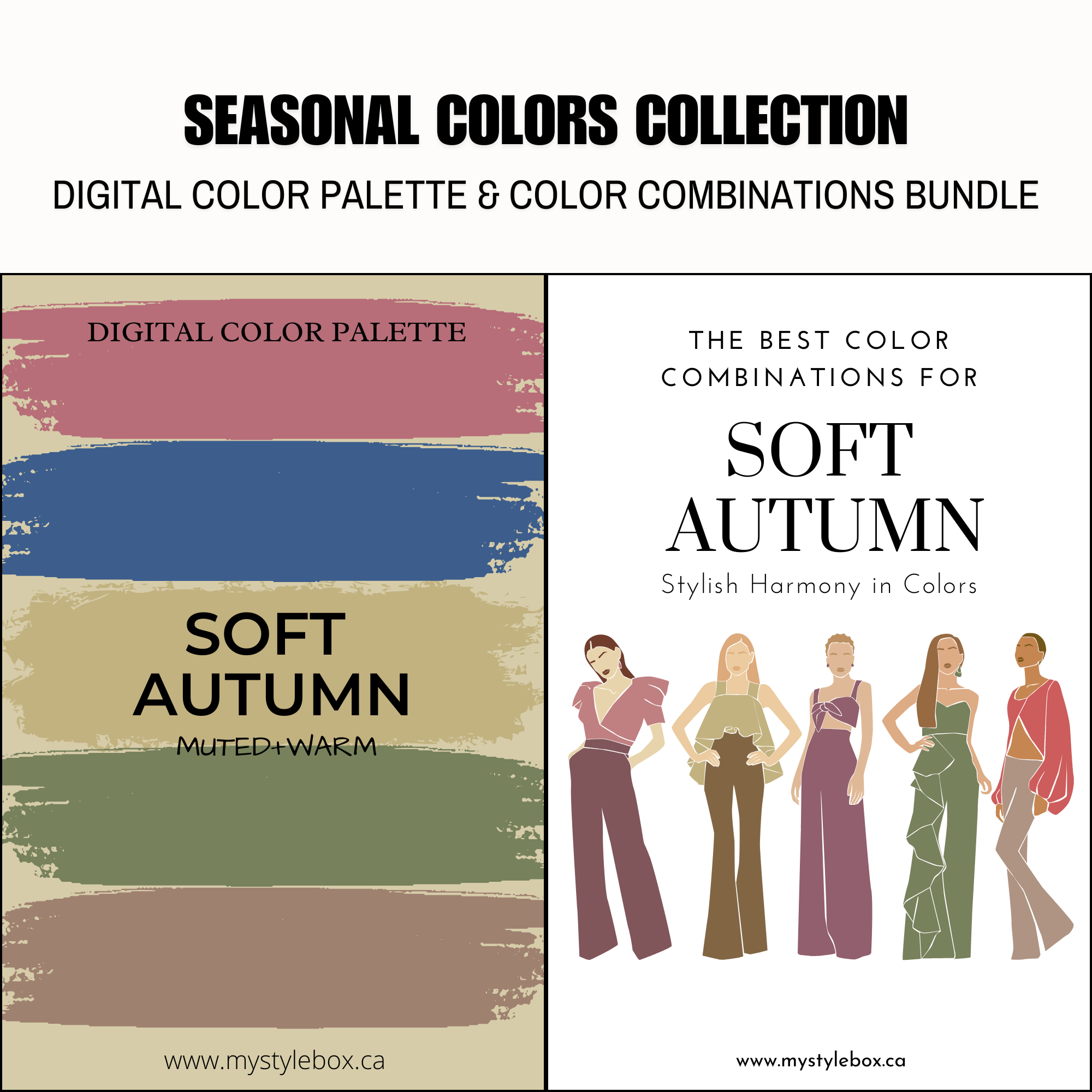 Soft Autumn Season Digital Color Palette and Color Combinations Bundle