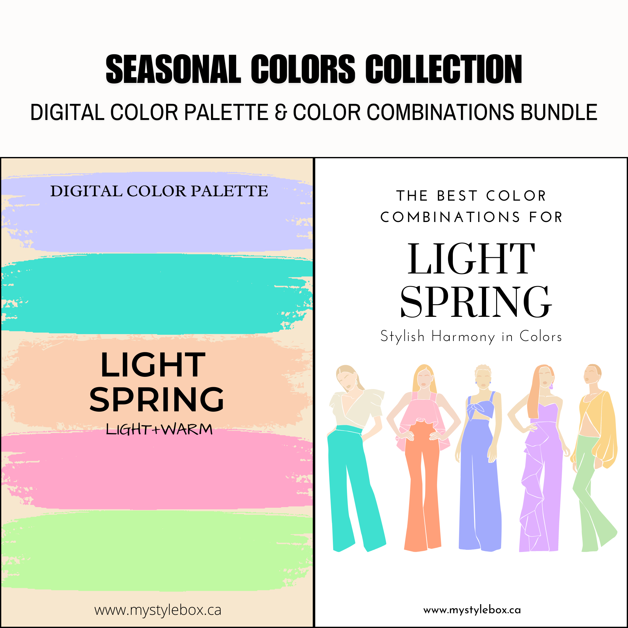 Paquete de paleta de colores digitales y combinaciones de colores de la temporada de primavera ligera