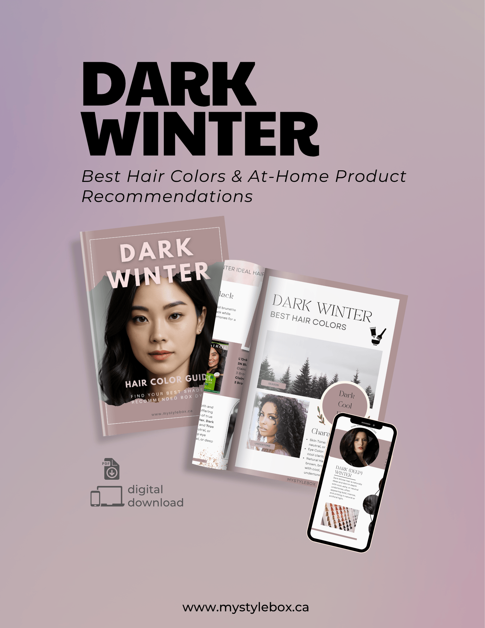 Dark Winter Digital Color Palette and Hair Color Guide