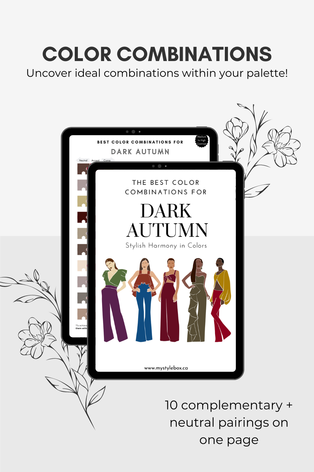 Paquete de paleta de colores digitales y combinaciones de colores de la temporada de otoño oscuro