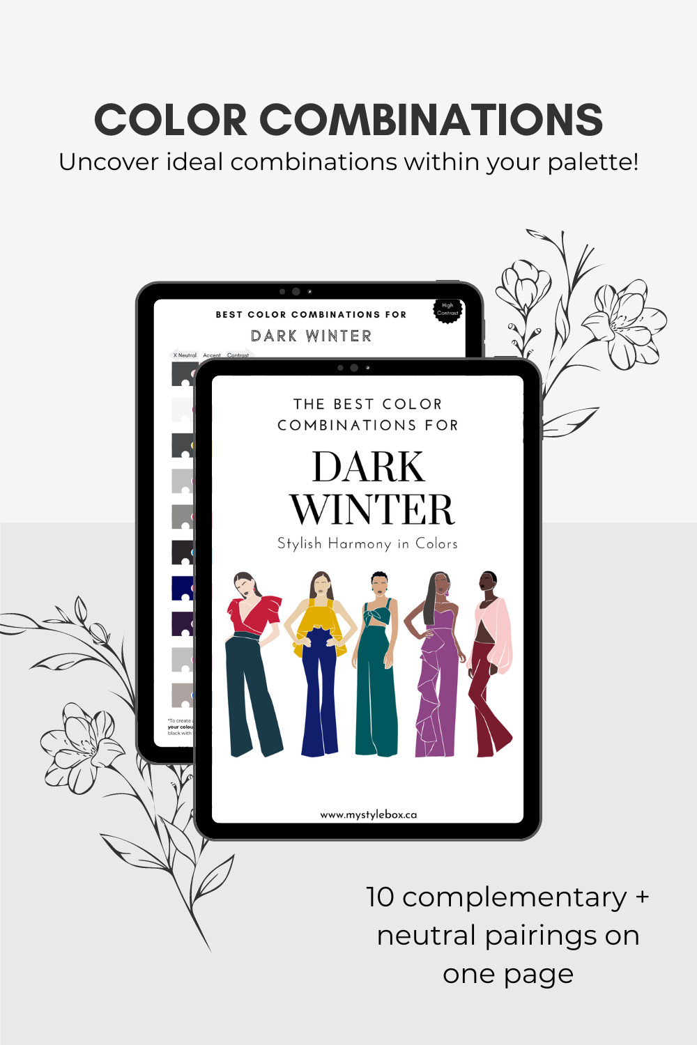 Paquete de paleta de colores digitales y combinaciones de colores de la temporada de invierno oscuro