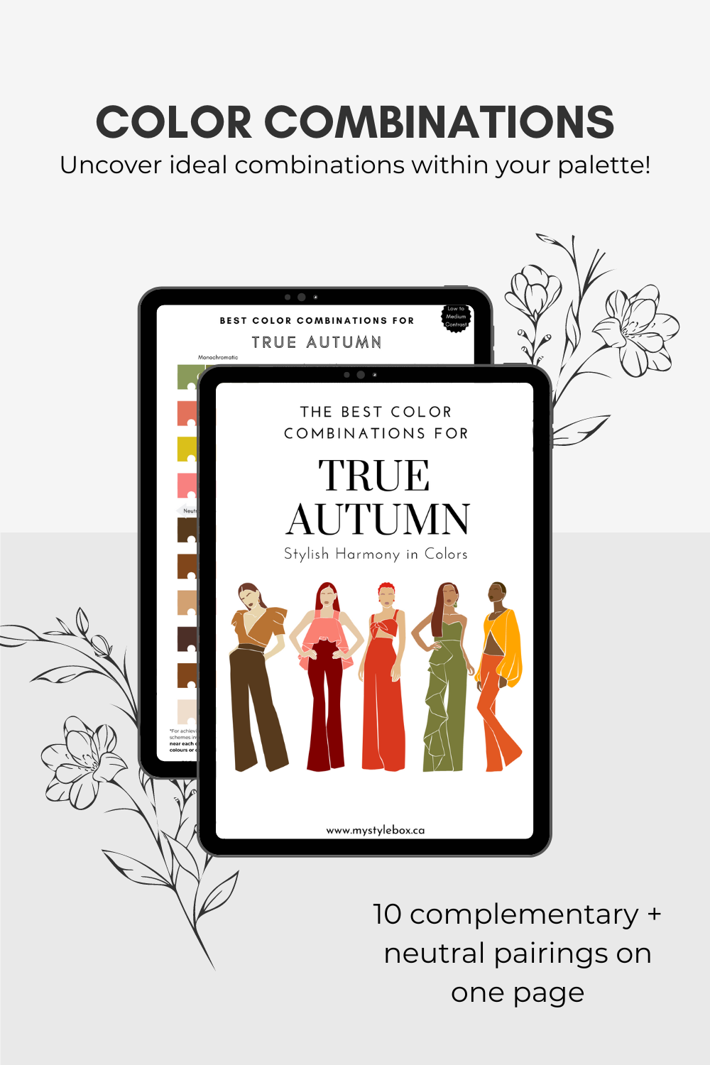 Paquete de paleta de colores digitales y combinaciones de colores True Autumn Season