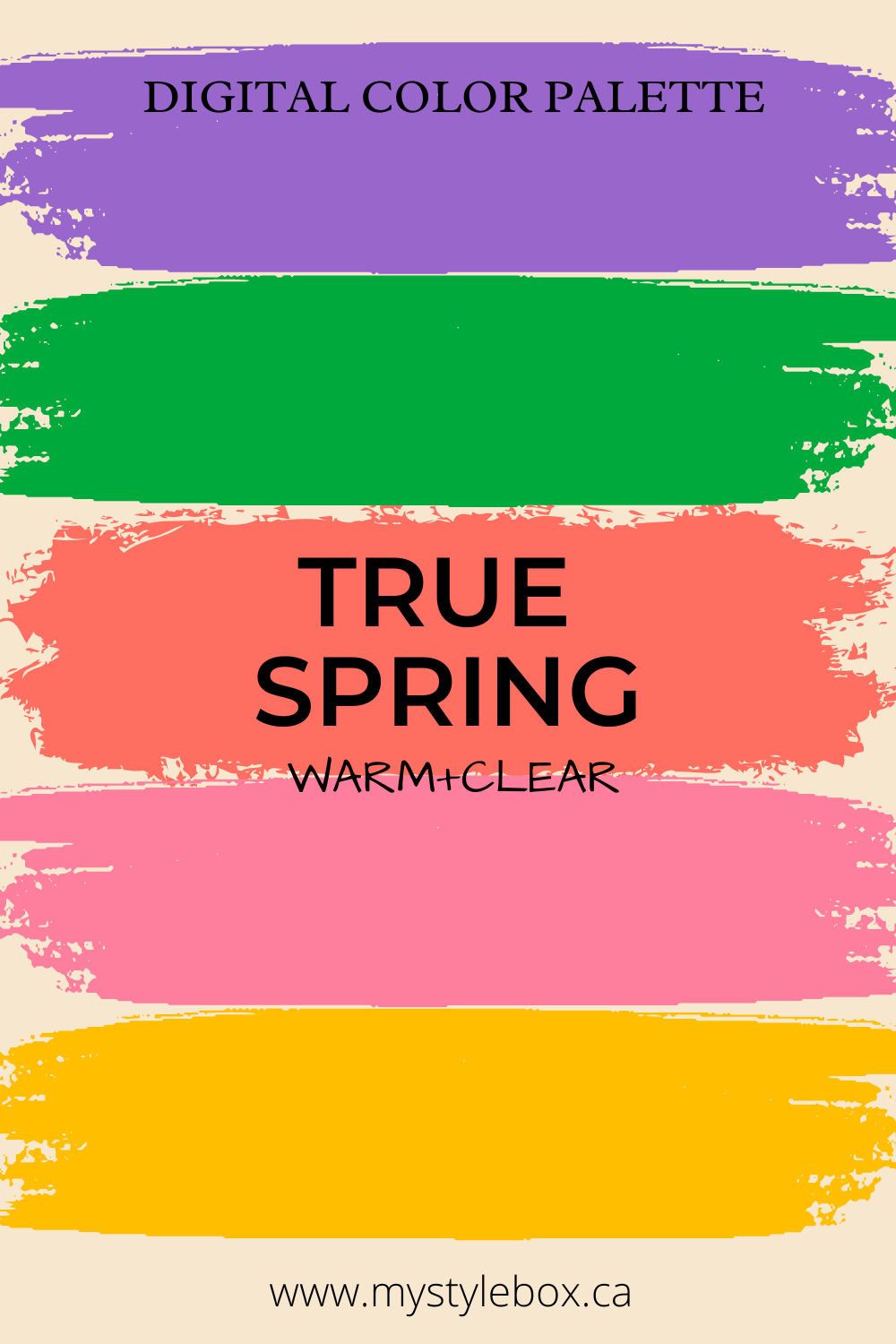Paleta de colores verdaderos (cálidos) de la temporada de primavera