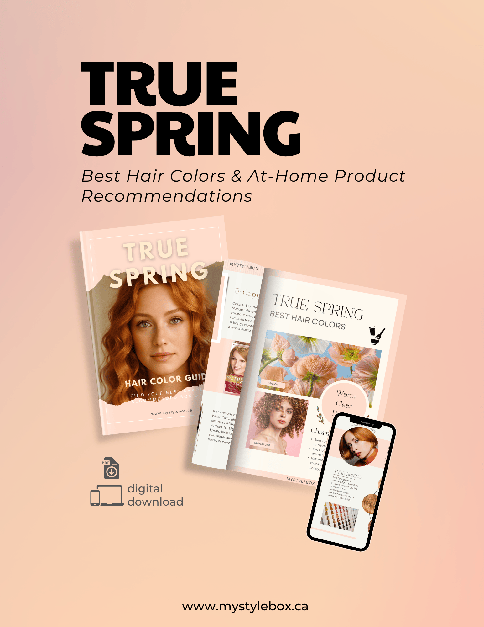 True Spring Digital Color Palette and Hair Color Guide