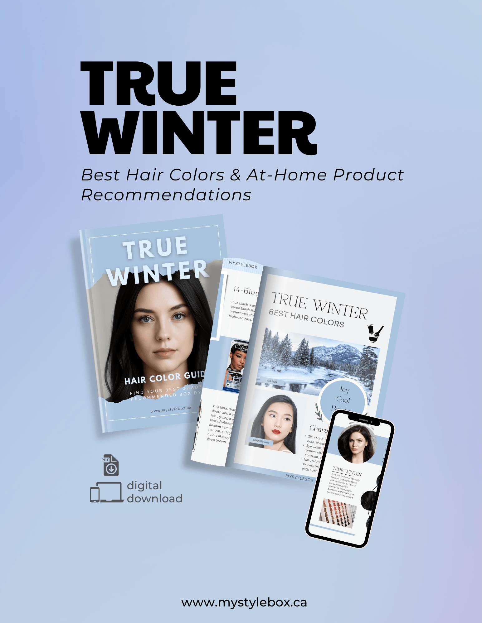 True Winter Digital Color Palette and Hair Color Guide